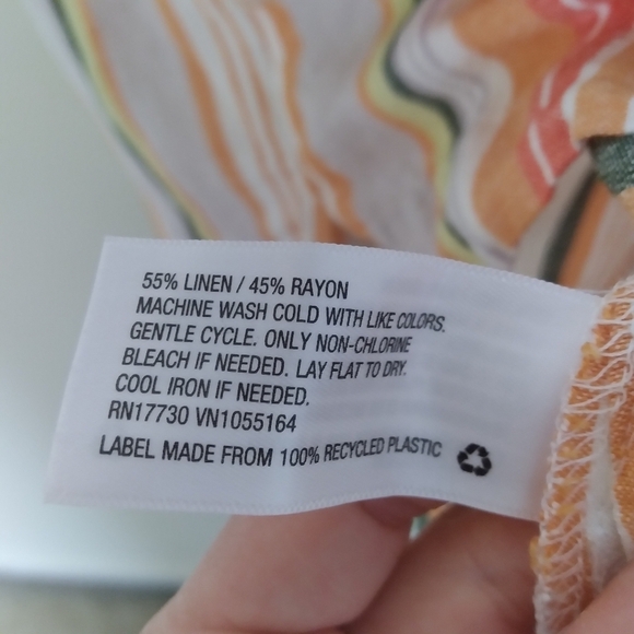 A New Day Orange and Green Striped Short Sleeve Linen Blend Blouse Size XS - Picture 7 of 7